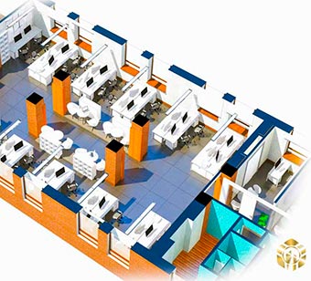 3D-план офиса с расстановкой мебели